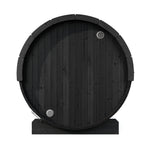 SaunaLife E8B 6 person black outdoor barrel sauna with bronze glass door and contemporary Scandinavian design