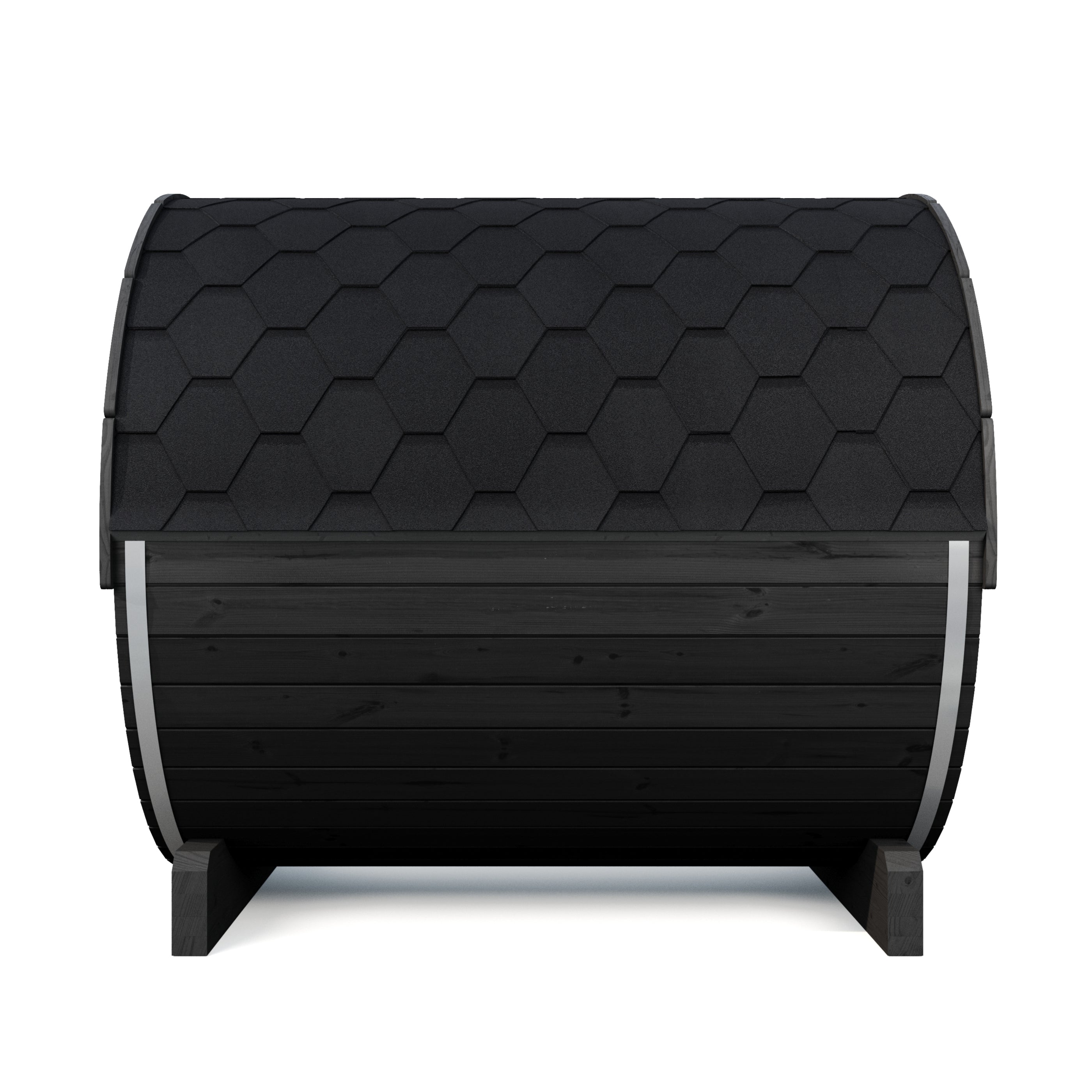 SaunaLife E8B 6 person black outdoor barrel sauna with bronze glass door and contemporary Scandinavian design