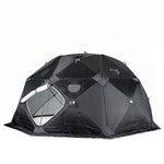 Side view of SaunaLife SaunaTrekker XL portable sauna tent with windows and ventilation panels