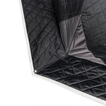 Close-up of SaunaLife SaunaTrekker XL quilted insulated sauna tent wall and reinforced anchor skirt