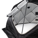 SaunaLife SaunaTrekker XL sauna tent entrance showing insulated interior and roll-up door