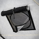 Interior close-up of SaunaLife SaunaTrekker XL sauna tent roll-up ventilation window