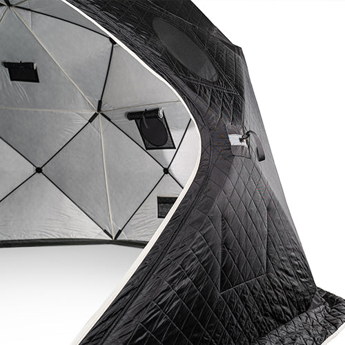 Interior view of SaunaLife SaunaTrekker XL insulated sauna tent showing windows and wall ventilation