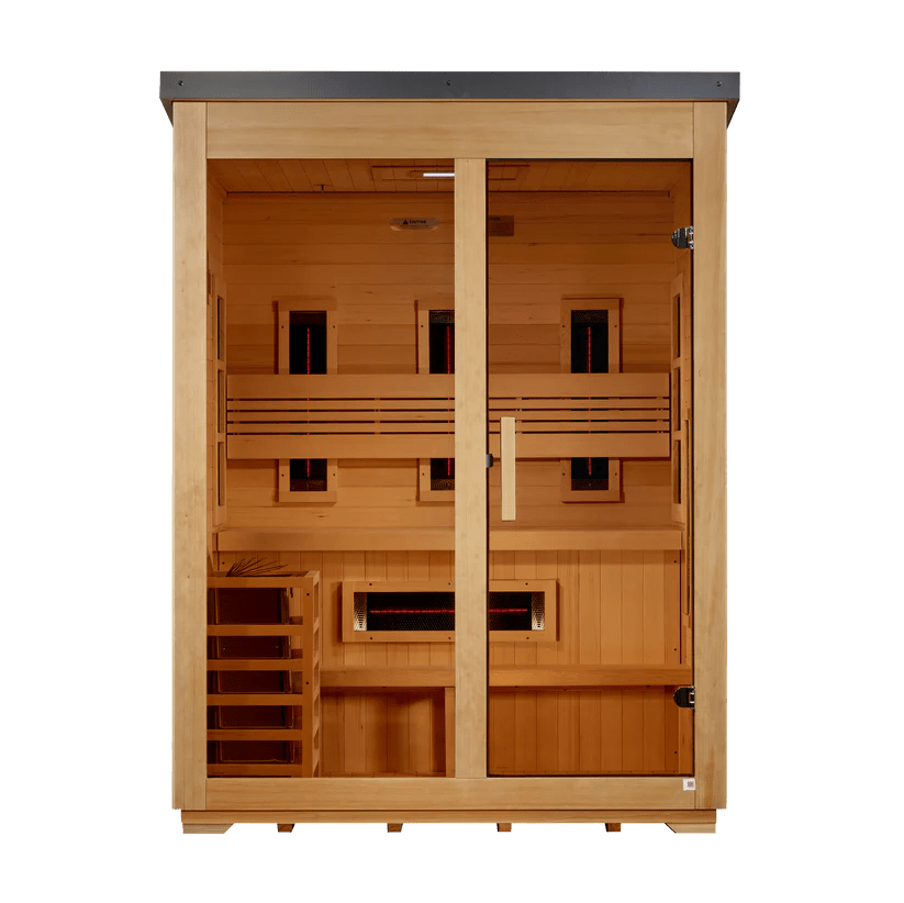 3 Person Outdoor Hybrid Sauna, Infrared and Traditional Stove, Flat Roof, Golden Designs Carinthia - NW Immersion