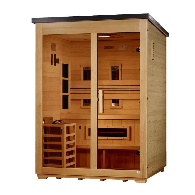 3 Person Outdoor Hybrid Sauna, Infrared and Traditional Stove, Flat Roof, Golden Designs Carinthia - NW Immersion