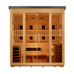 5 Person Outdoor Hybrid Sauna, Infrared and Traditional Stove, Flat Roof, Golden Designs Gargellen — detail view