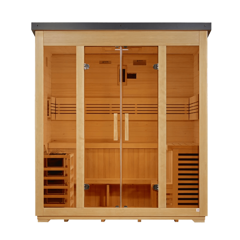 5 Person Outdoor Traditional Sauna, Flat Roof, Golden Designs Vorarlberg - NW Immersion