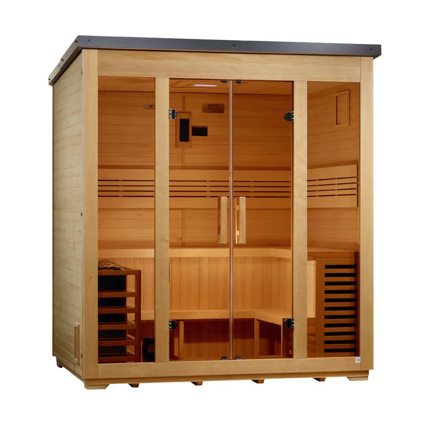 5 Person Outdoor Traditional Sauna, Flat Roof, Golden Designs Vorarlberg - NW Immersion