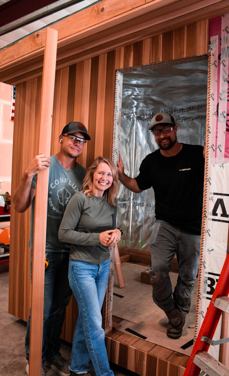 Eric and the NW Immersion team walking a client through a sauna build