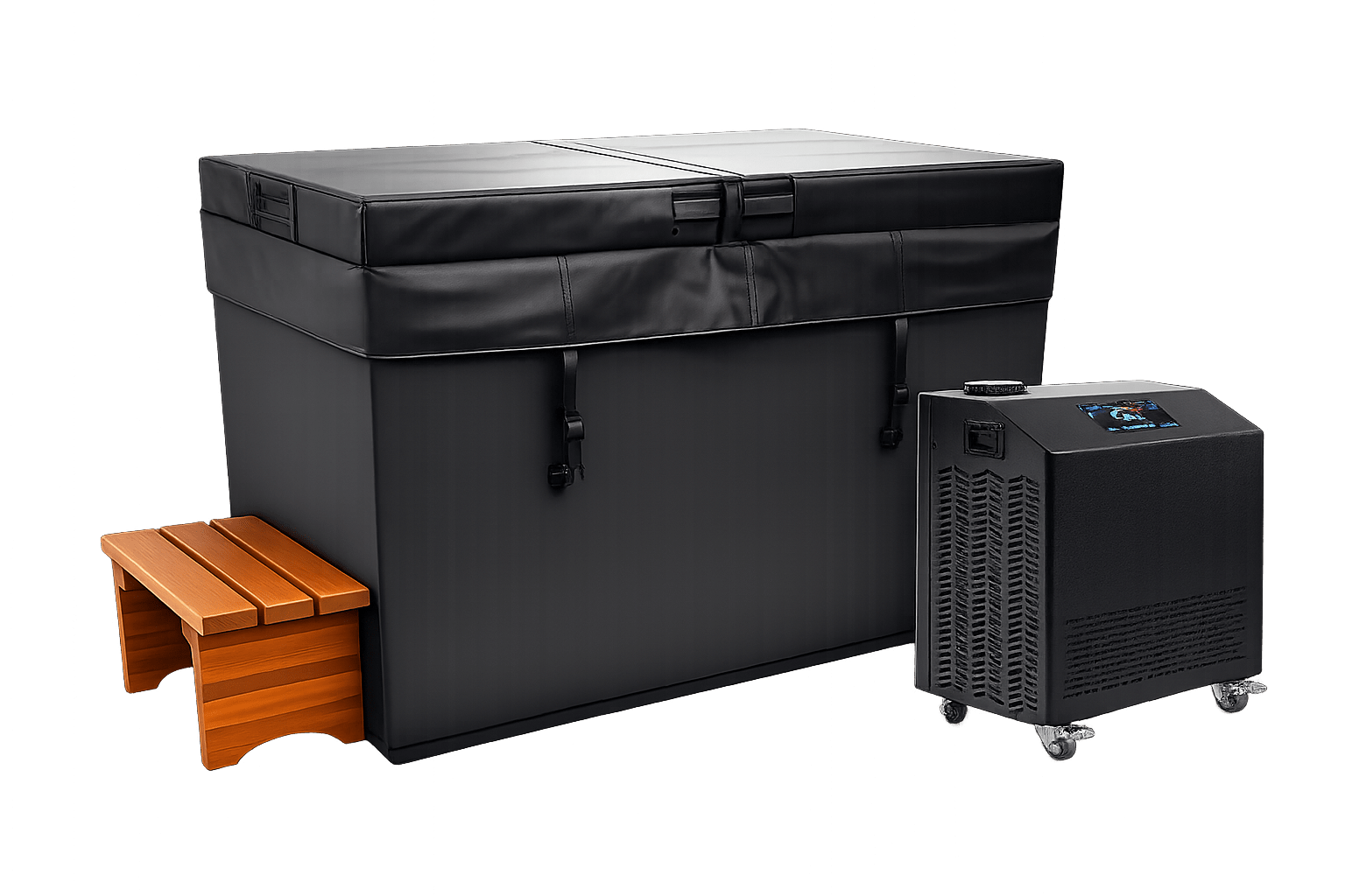 Black Cuboid Cold Plunge Tub with 1 HP Water Chiller – Complete Cold Therapy Package — product photo
