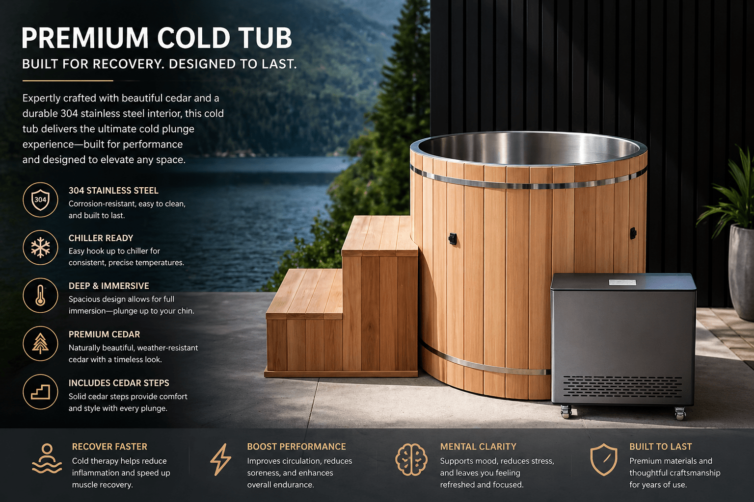 Dynamic Cold Therapy Barrel 304 Stainless Steel Cold Plunge — alternate angle view