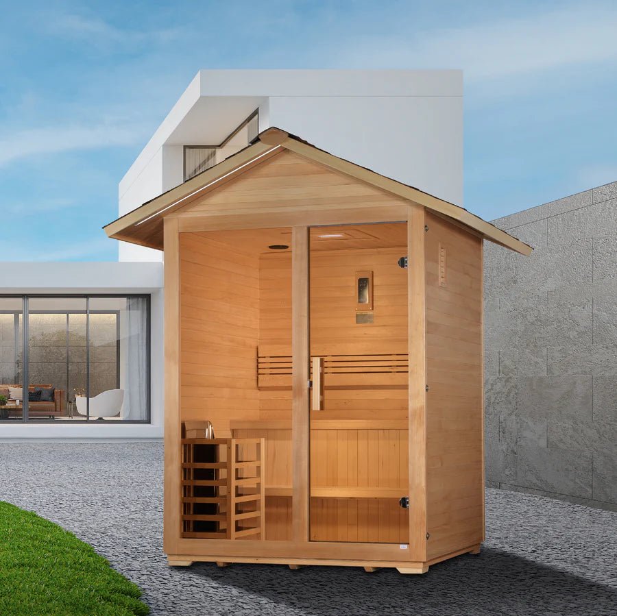 Golden Designs "Arlberg" 3 Person Traditional Outdoor Sauna - Canadian Hemlock — alternate angle view