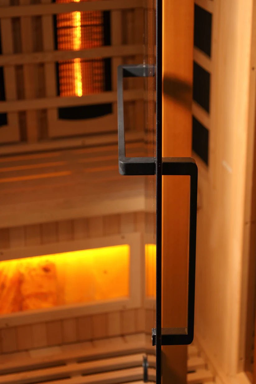 Golden Designs Reserve Edition™ 3 - Person Full Spectrum Near Zero EMF Corner Infrared Sauna with Himalayan Salt Bar - NW Immersion