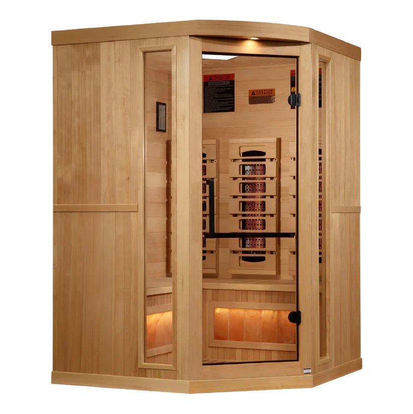 Golden Designs Reserve Edition™ 3 - Person Full Spectrum Near Zero EMF Corner Infrared Sauna with Himalayan Salt Bar - NW Immersion