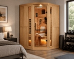 Golden Designs Reserve Edition™ 3 - Person Full Spectrum Near Zero EMF Corner Infrared Sauna with Himalayan Salt Bar - NW Immersion