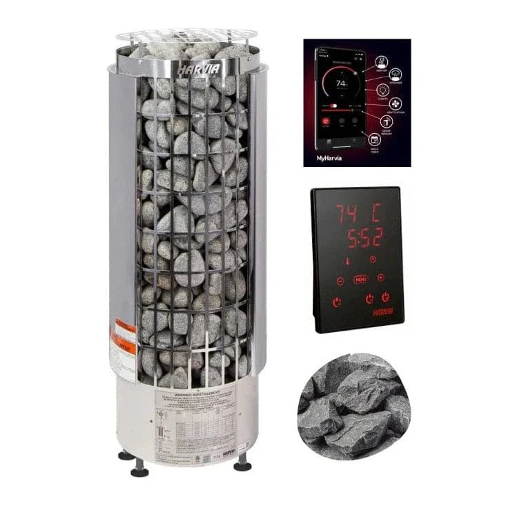 Harvia Cilindro PC110E 10.5kW Electric Sauna Heater Package with Fenix WiFi Control & Sauna Stones - NW Immersion