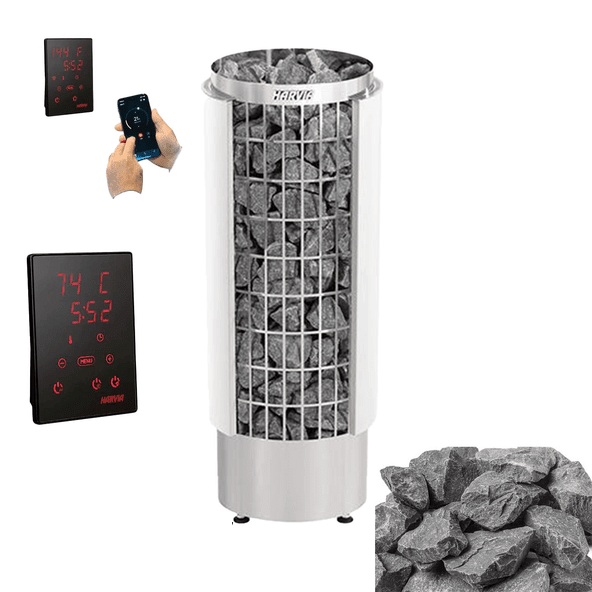 Harvia Cilindro PC110E 10.5kW Electric Sauna Heater Package with Fenix WiFi Control & Sauna Stones - NW Immersion
