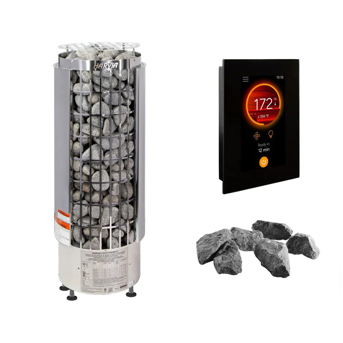 Harvia Cilindro PC90E 9kW Electric Sauna Heater Package with Fenix WiFi Control & Sauna Stones - NW Immersion