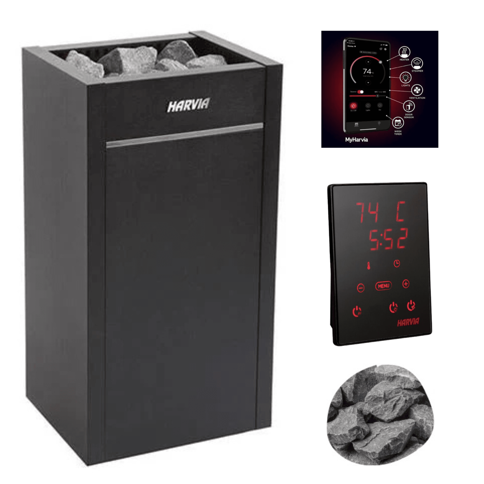 Harvia Virta HL110E 10.5kW Electric Sauna Heater Package with Xenio WiFi Control & Sauna Stones - NW Immersion