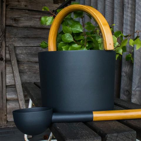 KOLO Bucket 2 Sauna Bucket with curved Handle, Bamboo/Aluminum, 1.5Gal - BLACK - NW Immersion