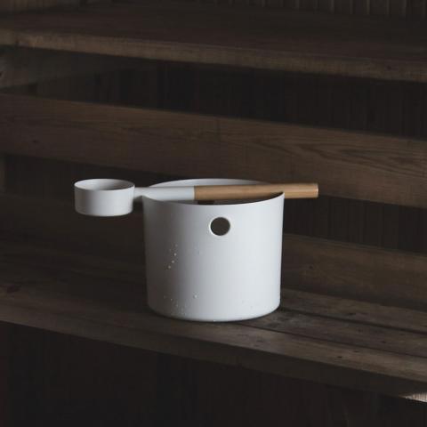 KOLO Bucket and Ladle Sauna Bucket and Ladle Set, Bamboo/Aluminum, 1Gal - WHITE - NW Immersion