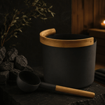 KOLO Sauna Set 2 – Bucket & Ladle Set with Curved Bamboo Handle, 1 Gallon, Black - NW Immersion