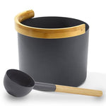 KOLO Sauna Set 2 – Bucket & Ladle Set with Curved Bamboo Handle, 1 Gallon, Black - NW Immersion