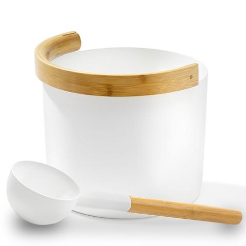 KOLO Sauna Set 2 Sauna Bucket with curved handle and Ladle, Bamboo/Aluminum, 1Gal - WHITE - NW Immersion
