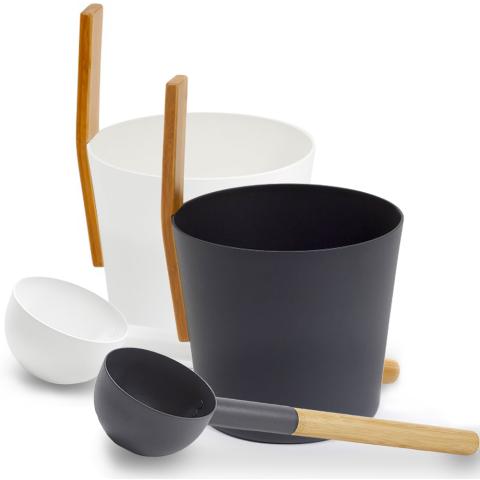 KOLO Sauna Set 3 Sauna Bucket with straight handle and Ladle, Bamboo/Aluminum, 1Gal - BLACK - NW Immersion