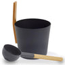 KOLO Sauna Set 3 Sauna Bucket with straight handle and Ladle, Bamboo/Aluminum, 1Gal - BLACK - NW Immersion