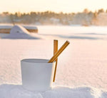 KOLO Sauna Set 3 Sauna Bucket with straight handle and Ladle, Bamboo/Aluminum, 1Gal - WHITE — detail and material view