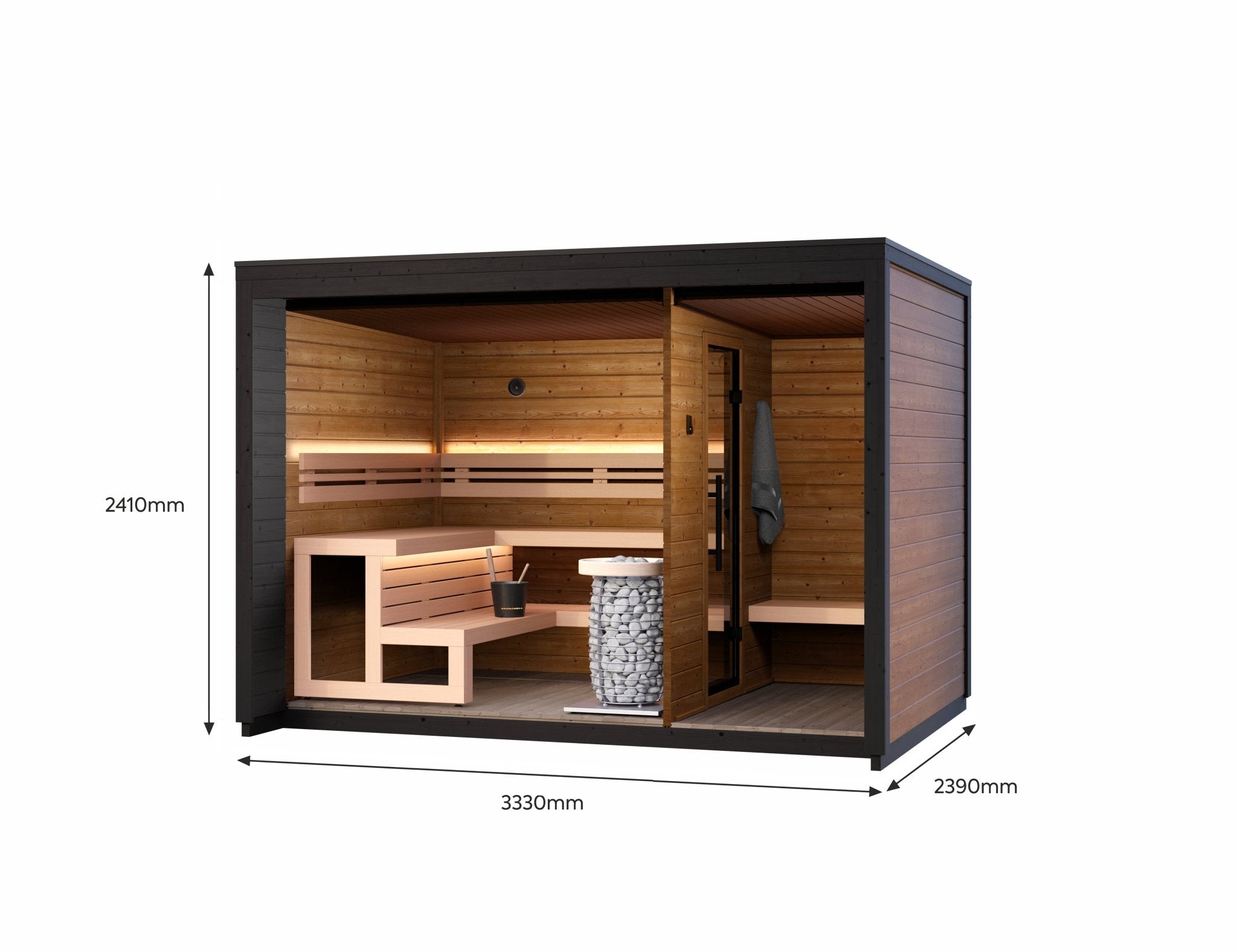 Leil Patio M, 5-Person Outdoor Traditional Finnish Sauna with Front Room - NW Immersion