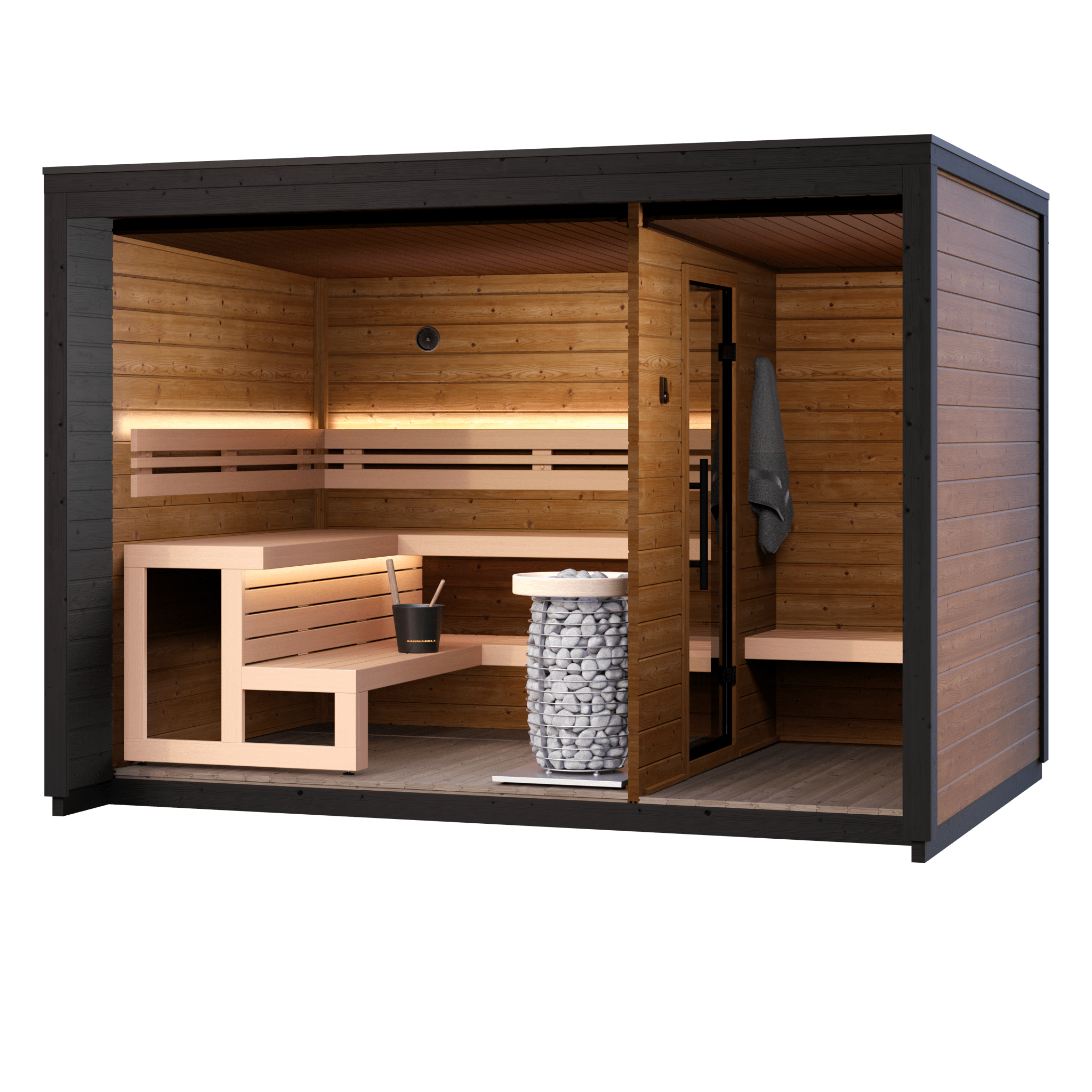 Leil Patio M, 5-Person Outdoor Traditional Finnish Sauna with Front Room - NW Immersion