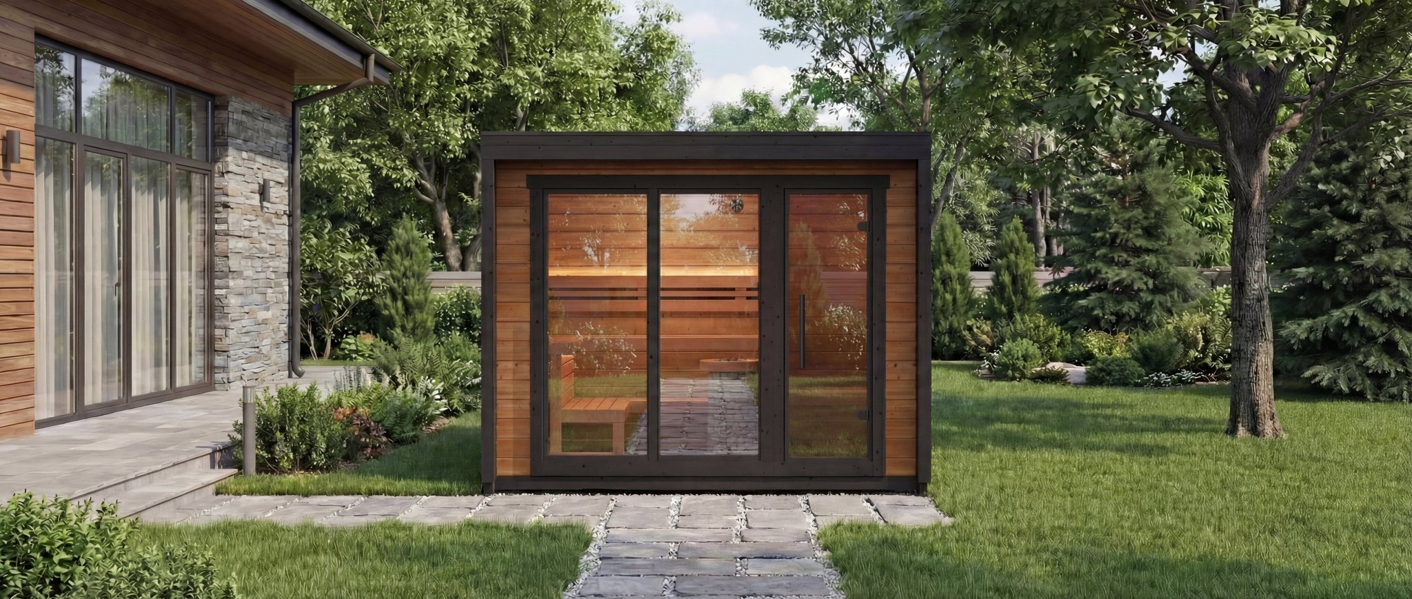 Leil Patio M, 5-Person Outdoor Traditional Finnish Sauna with Front Room - NW Immersion