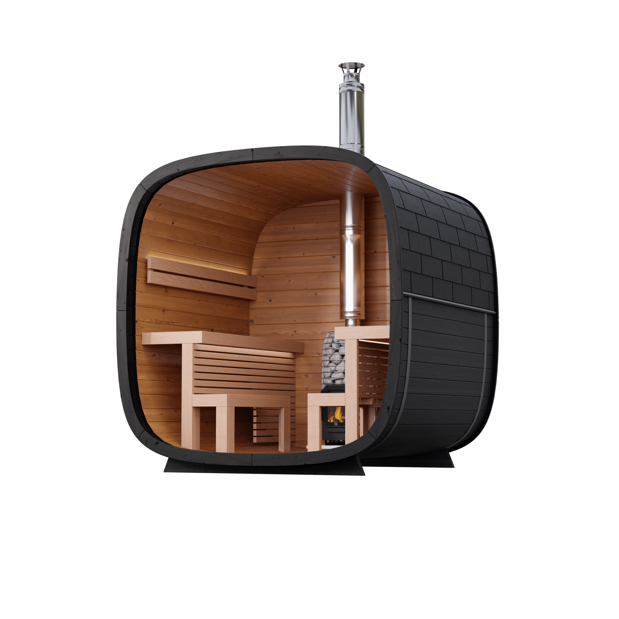 Leil Saunas Black Cube - COMFORT 6 - Person Outdoor Sauna Kit - NW Immersion