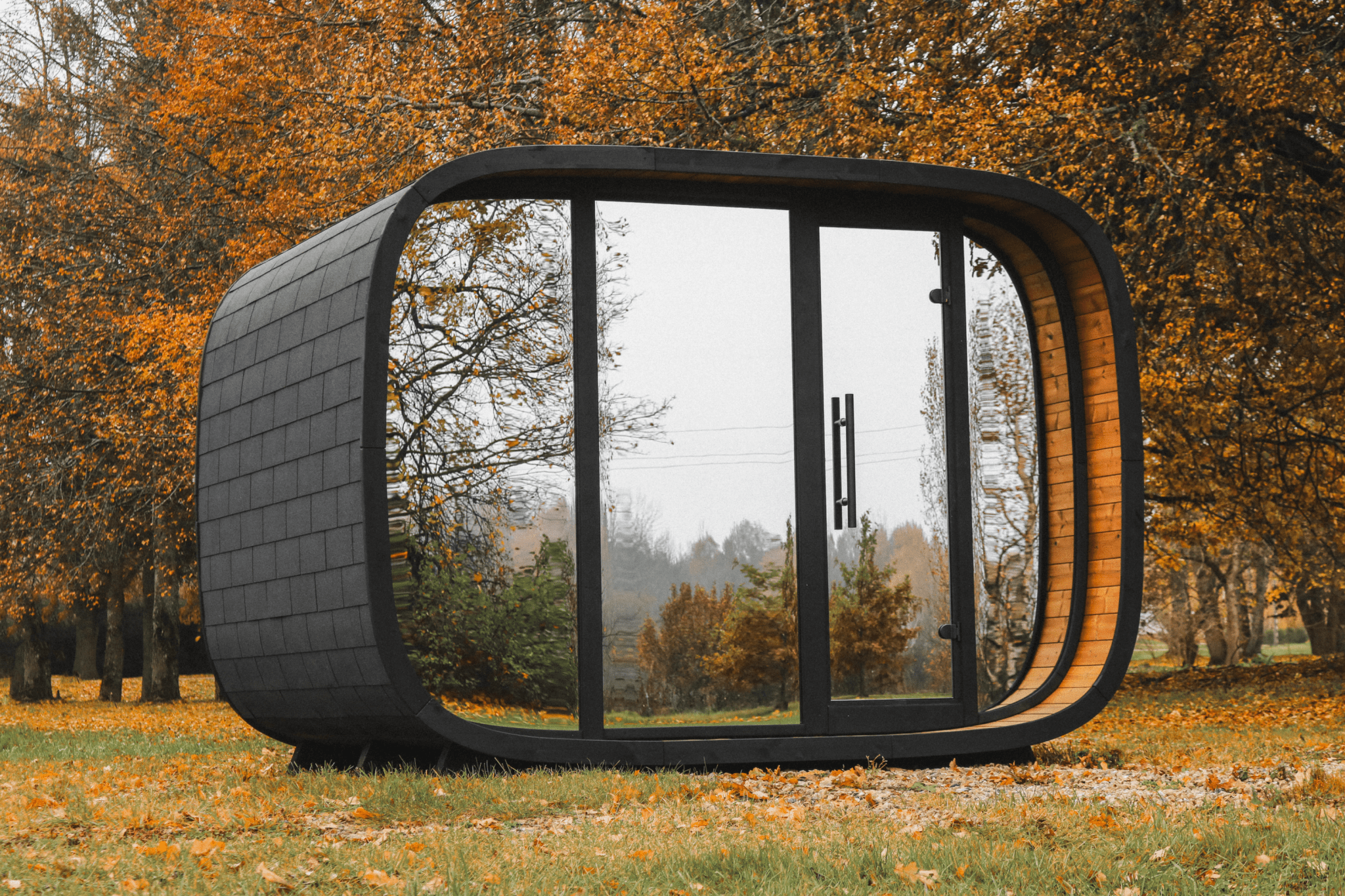 Leil Saunas Round Cube Double, 5 - 6 Person Luxury Outdoor Sauna with Changing Room - NW Immersion