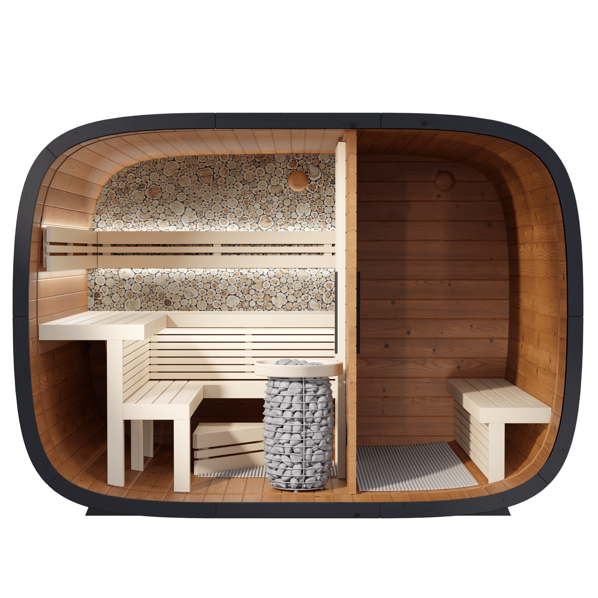 Leil Saunas Round Cube Double, 5 - 6 Person Luxury Outdoor Sauna with Changing Room - NW Immersion