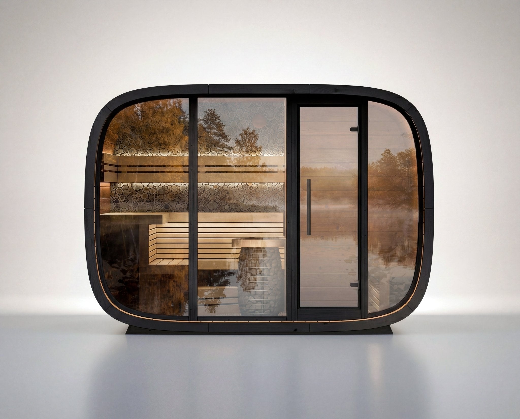 Leil Saunas Round Cube Double, 5 - 6 Person Luxury Outdoor Sauna with Changing Room - NW Immersion