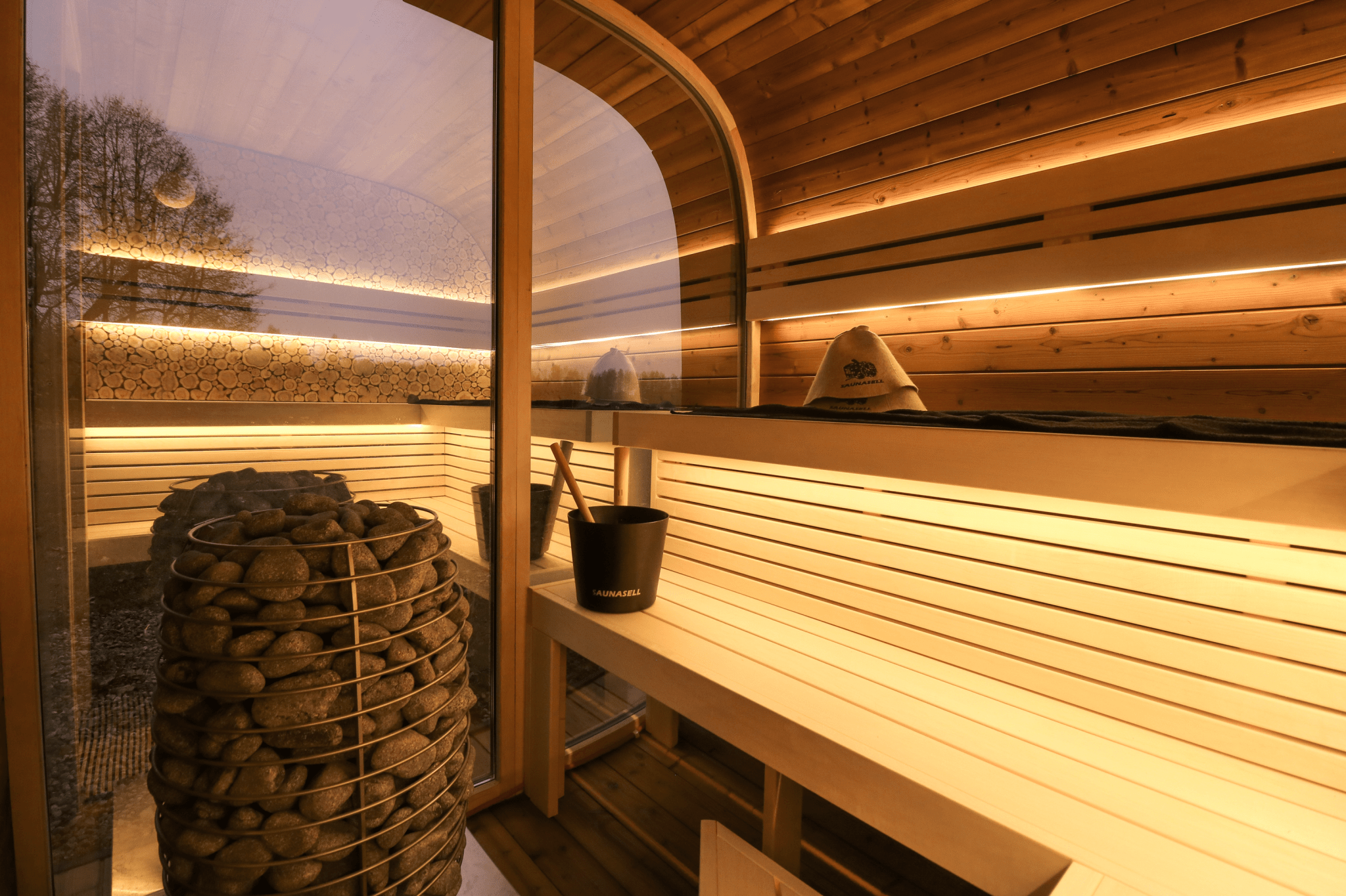 Leil Saunas Round Cube Double, 5 - 6 Person Luxury Outdoor Sauna with Changing Room - NW Immersion