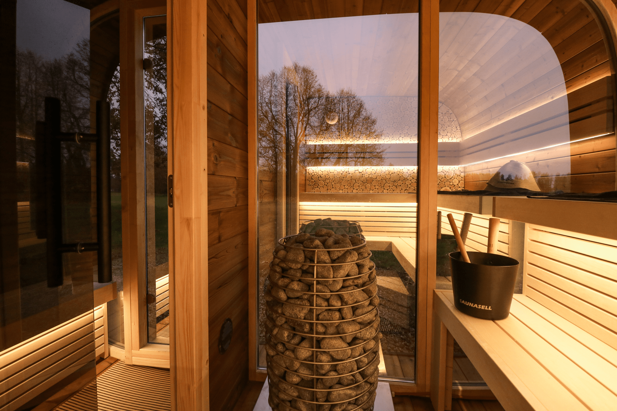 Leil Saunas Round Cube Double, 5 - 6 Person Luxury Outdoor Sauna with Changing Room - NW Immersion
