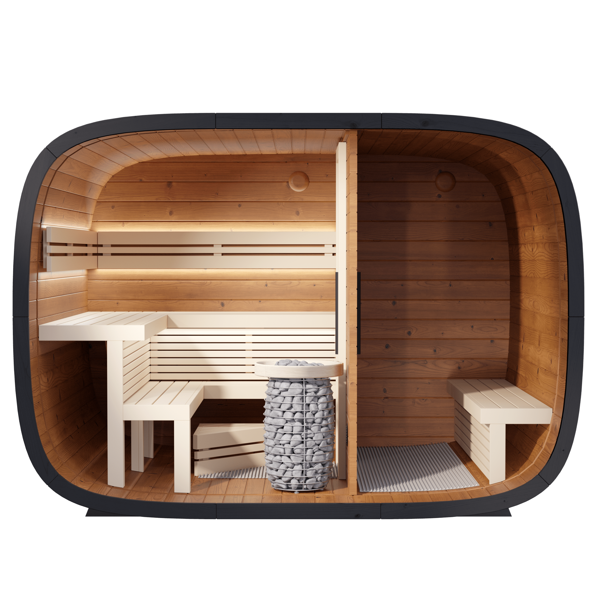 Leil Saunas Round Cube Double, 5 - 6 Person Luxury Outdoor Sauna with Changing Room - NW Immersion