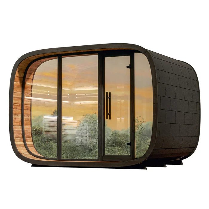 Leil Saunas Round Cube Double, 5 - 6 Person Luxury Outdoor Sauna with Changing Room - NW Immersion