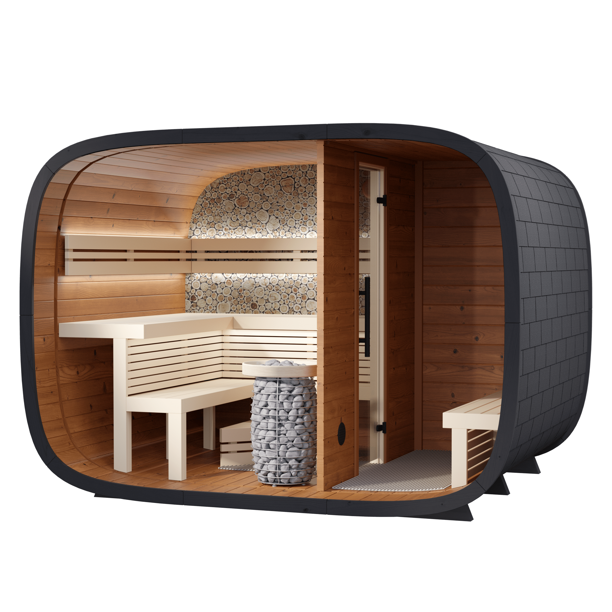 Leil Saunas Round Cube Double, 5 - 6 Person Luxury Outdoor Sauna with Changing Room - NW Immersion