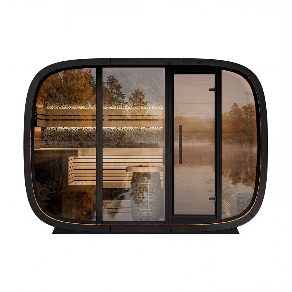 Leil Saunas Round Cube Double, 5 - 6 Person Luxury Outdoor Sauna with Changing Room - NW Immersion