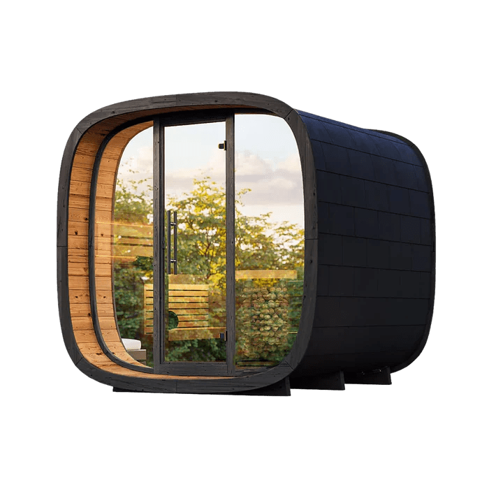 Leil Saunas Round Cube Mini, 4 - 5 Person Outdoor Sauna - NW Immersion