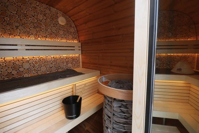 Leil Saunas Round Cube Mini, 4 - 5 Person Outdoor Sauna - NW Immersion