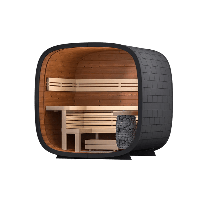 Leil Saunas Round Cube Mini, 4 - 5 Person Outdoor Sauna - NW Immersion