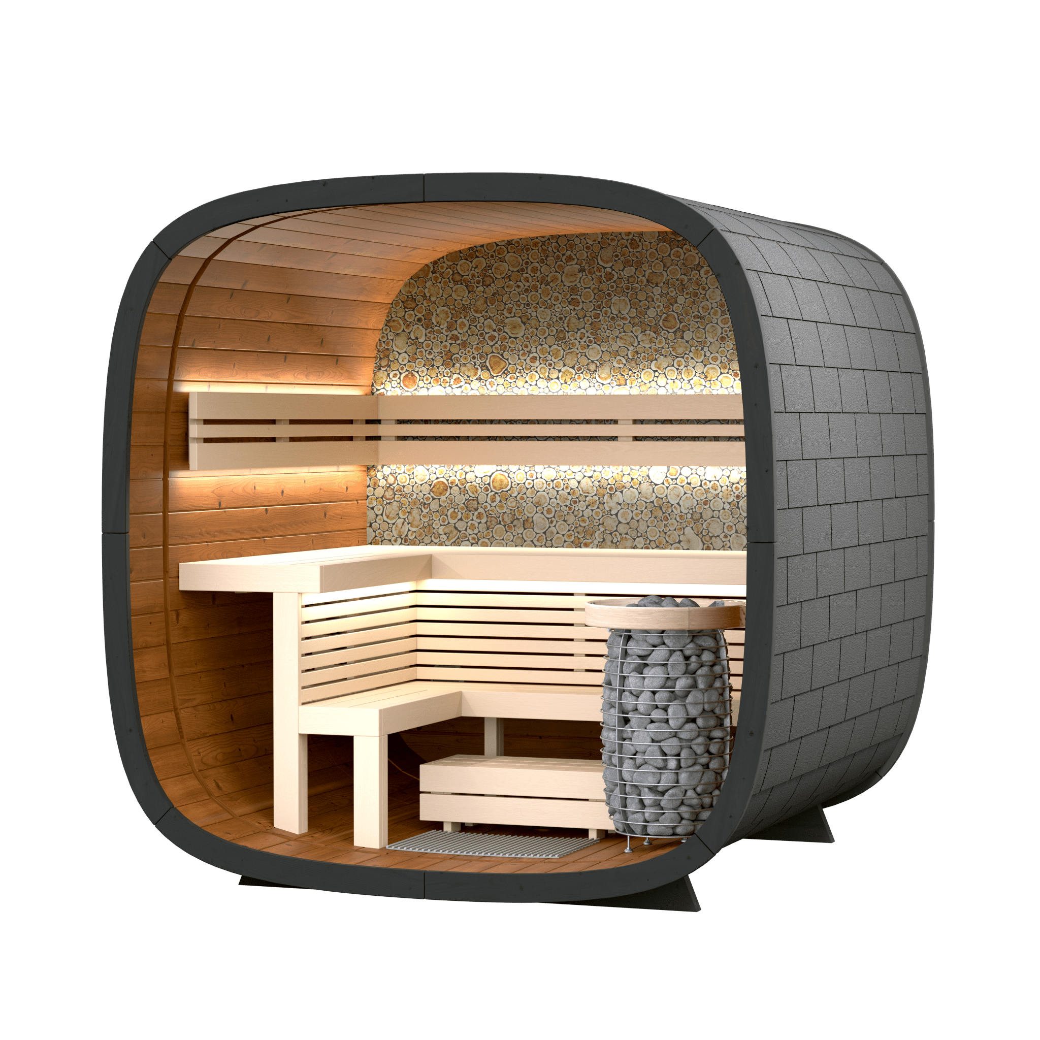 Leil Saunas Round Cube Mini, 4 - 5 Person Outdoor Sauna - NW Immersion