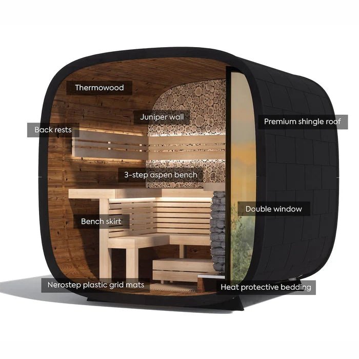 Leil Saunas Round Cube Mini, 4 - 5 Person Outdoor Sauna - NW Immersion