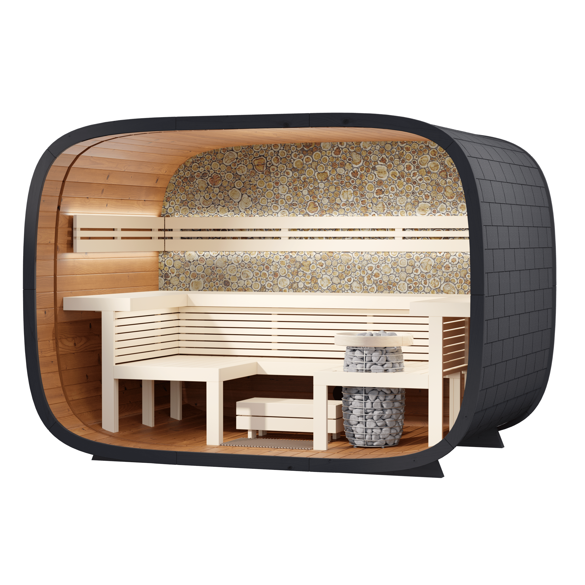 Leil Saunas Round Cube Relax, 6 Person Outdoor Sauna - NW Immersion